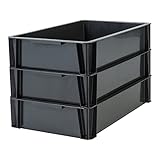 Iris Ohyama, Kunststoff-Aufbewahrungsbox, 18 l Garagen-Aufbewahrungsbox, 3er-Set, stapelbar, STB-L, schwarz, stapelbar, Verschlussklammern, B55 x T35 x H12 cm