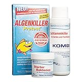 ALLinONE STARTERSET - Teich Oberflächenschutz, Schlammentferner & Teichbakterien - ALGENKILLER Protect® stark gegen Algen, Kombi Schlammkiller für Schlammreduktion & Starter Bakterien für Bio-Balance